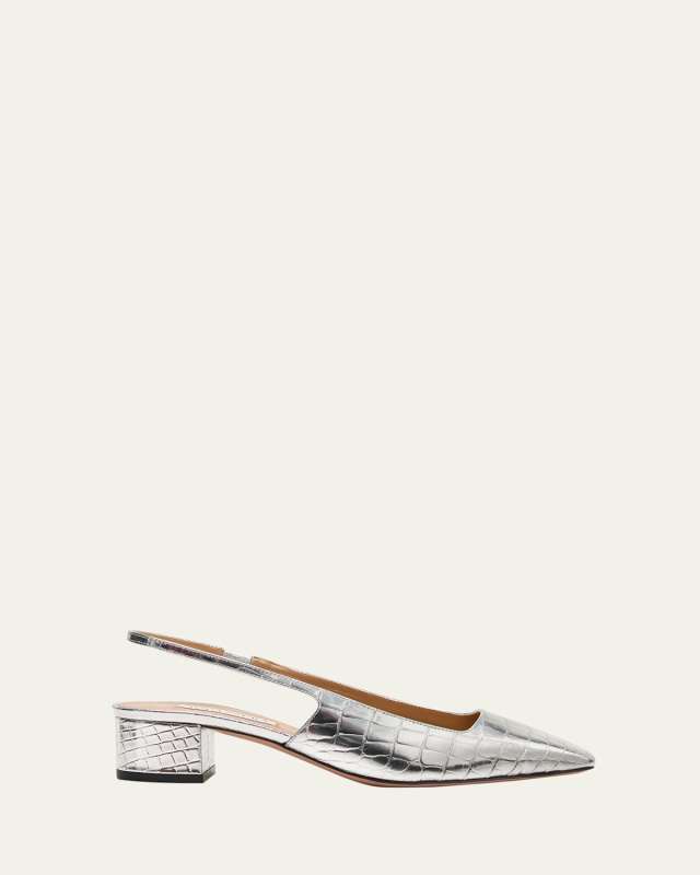 Ginza Metallic Croco Slingback Ballerina Pumps