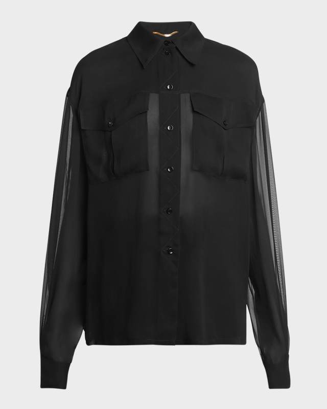 Silk Chiffon Collared Shirt