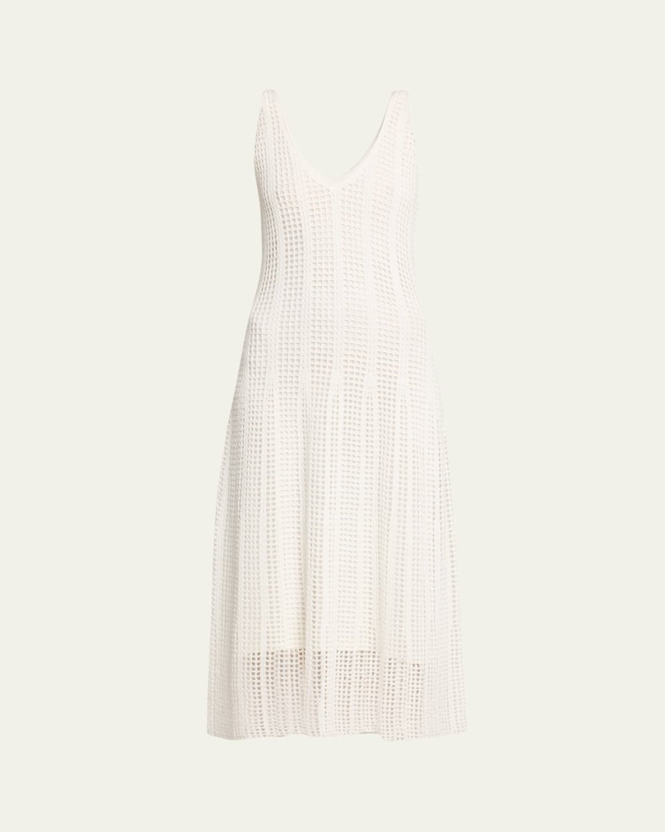 Sleeveless Mesh Grid Godet Maxi Dress