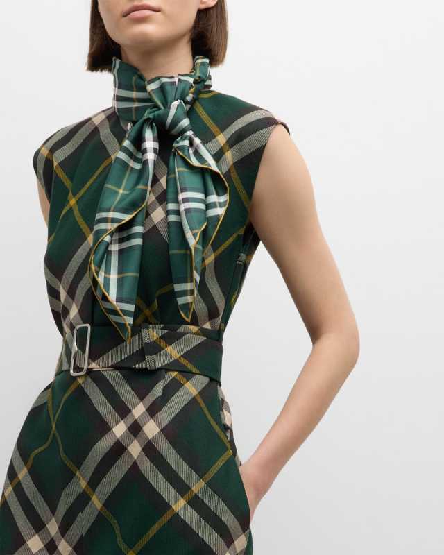 Green Check Silk Square Scarf