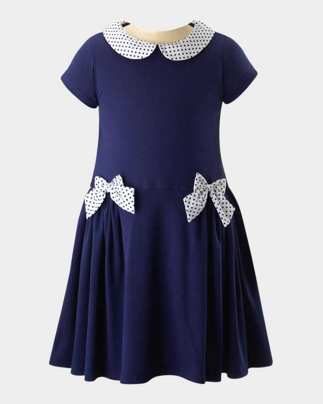 Girl's Polka Dot Trim Dress, Size 2-10