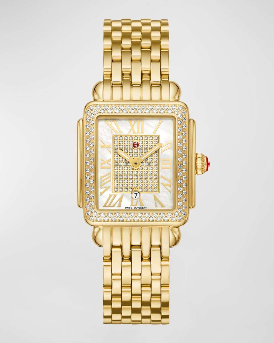 Deco Madison Mid Pave 18K Gold Plated Watch with Mother-of-Pearl