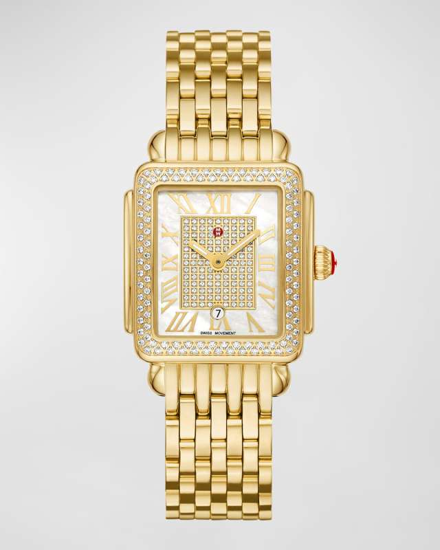 Deco Madison Mid Pave 18K Gold Plated Watch with Mother-of-Pearl