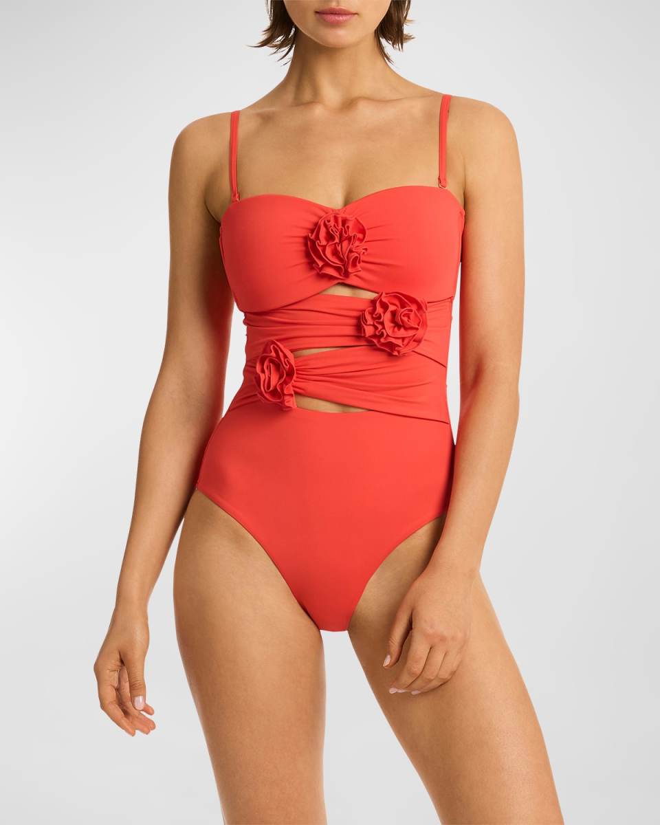 Casa Del Mar Flower Bandeau One-Piece Swimsuit