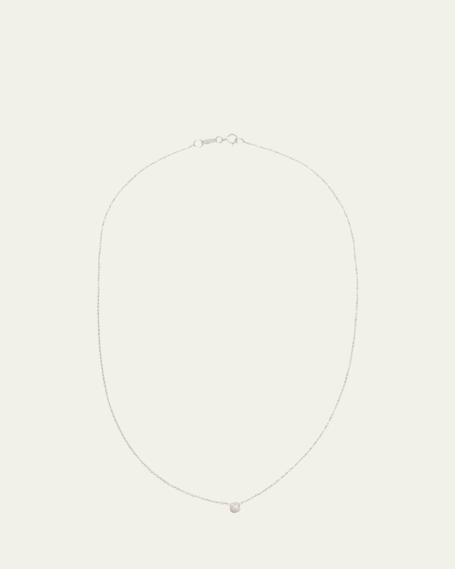 14K White Gold 0.10ct Bezel Diamond Necklace, 16-18"L