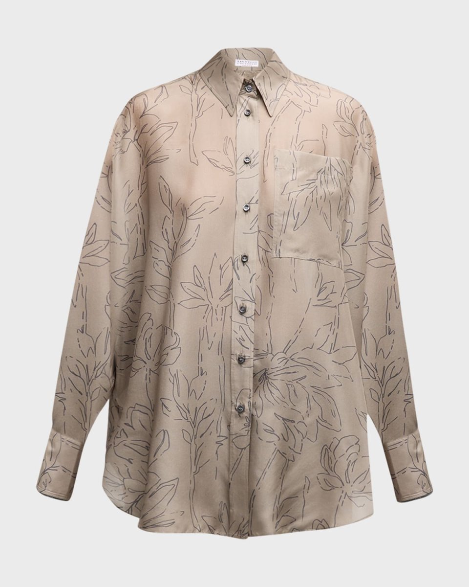 Oversize Magnolia Outline Button-Front Blouse