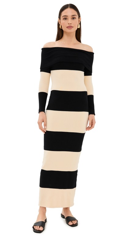POSSE Theo Off Shoulder Dress Cream & Black