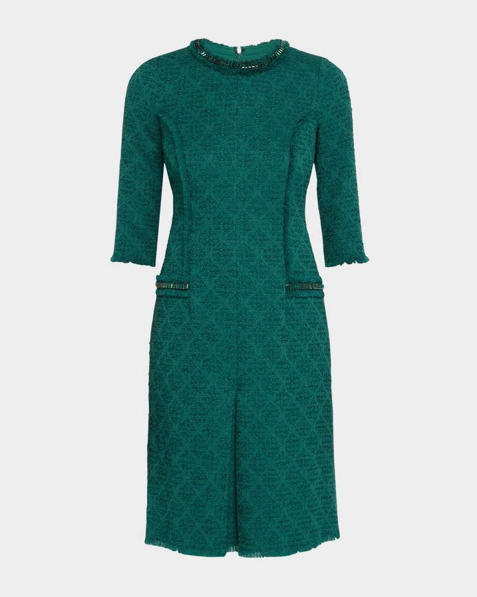 Fringe-Trim Stretch Boucle Dress