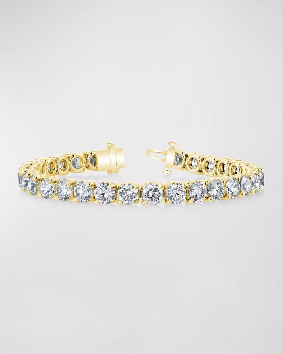 18K Gold Round-Cut Diamond Buttercup Tennis Bracelet, 14.40tcw, 7"L