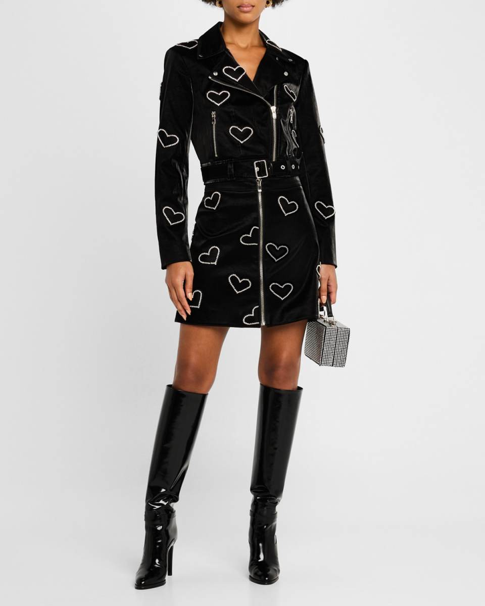 Zoe Rhinestone Heart Moto Jacket