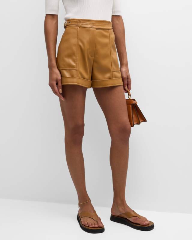 Chace Belted Faux Leather Shorts