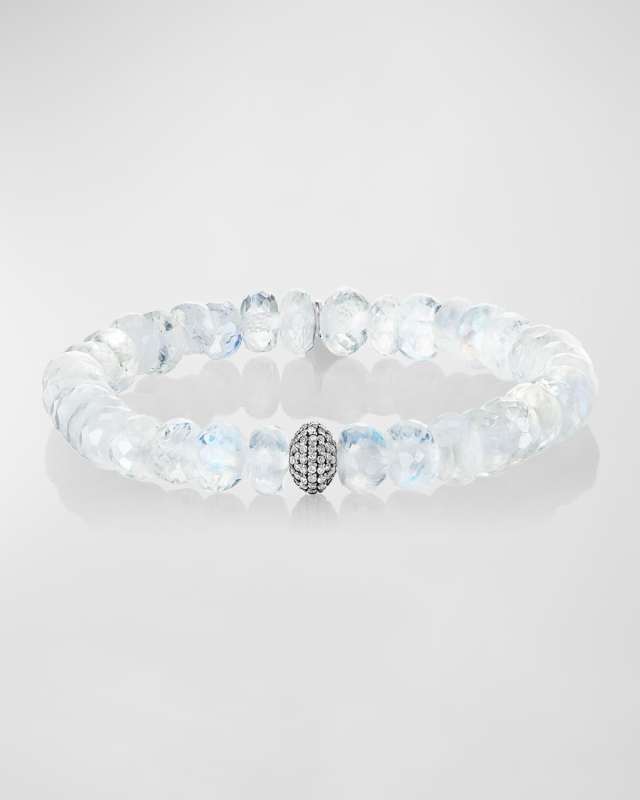 Rainbow Moonstone 8mm Bead Bracelet with Pave Diamond Donut