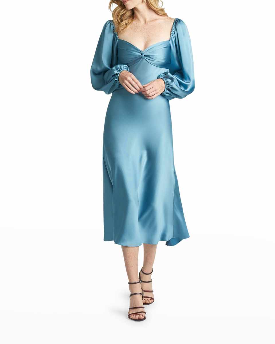 Melody Ruched-Bust Satin Midi Dress