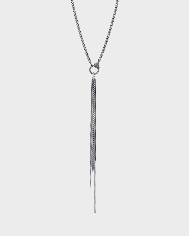 Curb Chain Tassel Necklace with Diamond Clasp