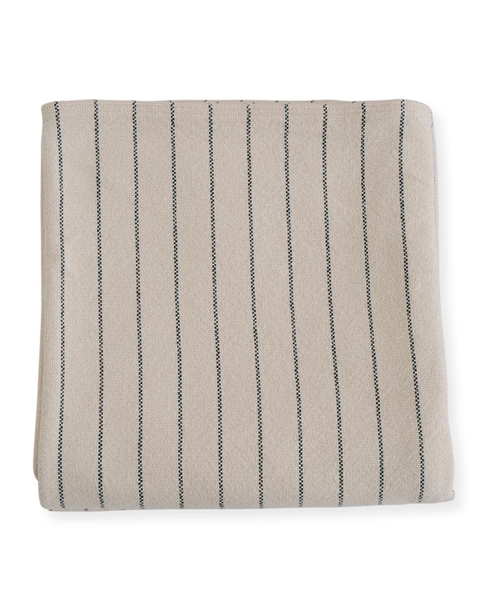 Pinstripe Herringbone Cotton Twin Blanket, Midnight Blue