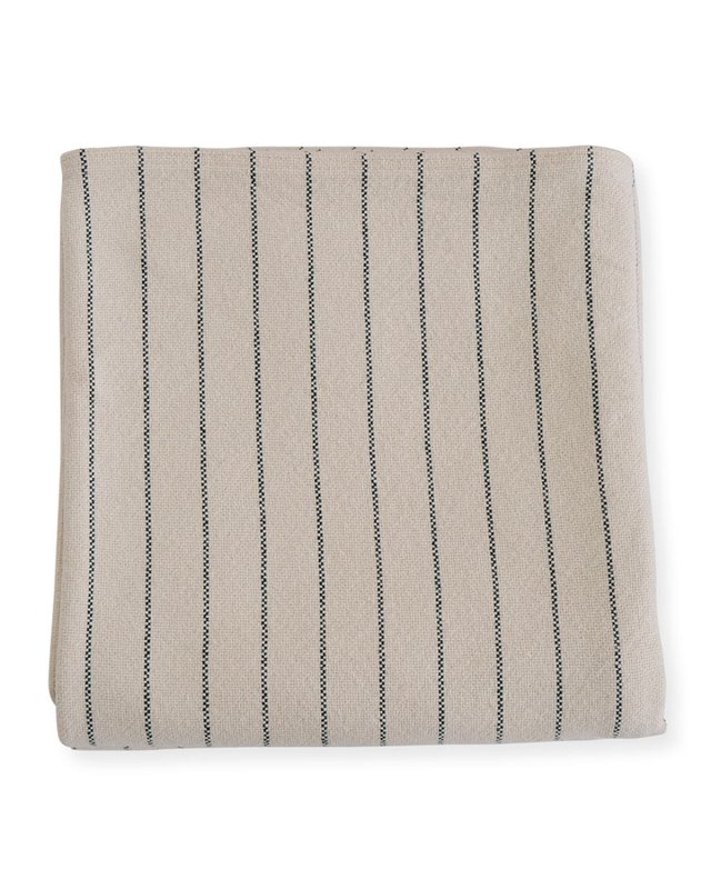 Pinstripe Herringbone Cotton Twin Blanket, Midnight Blue