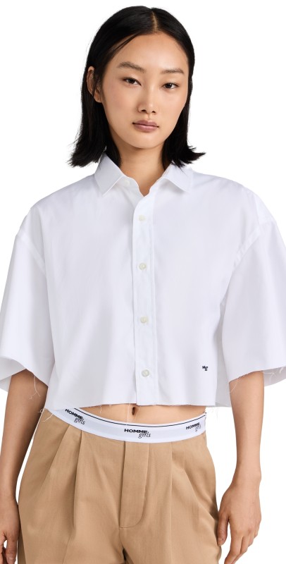HOMMEGIRLS Oversized Crop Shirt White