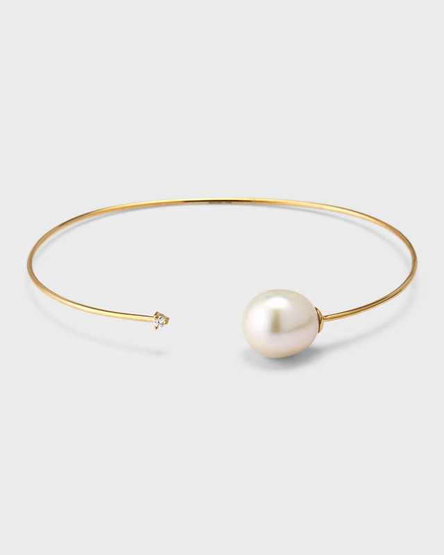 14k Gold Pearl and Diamond Cuff Bracelet
