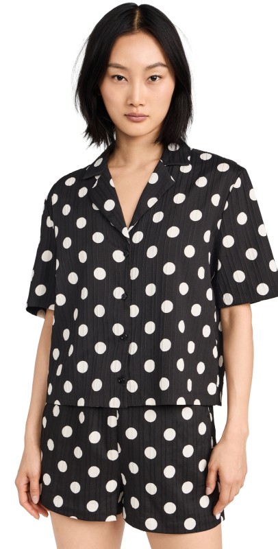 English Factory Textured Dots Short Sleeves Shirt Black/Ivory