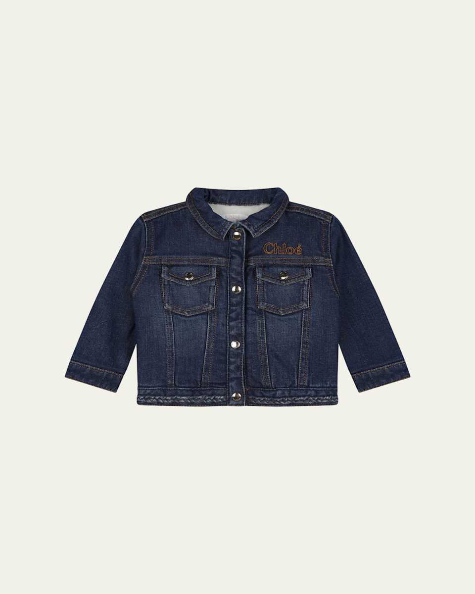 Girl's Logo Embroidered Denim Jacket, Size 9M-3