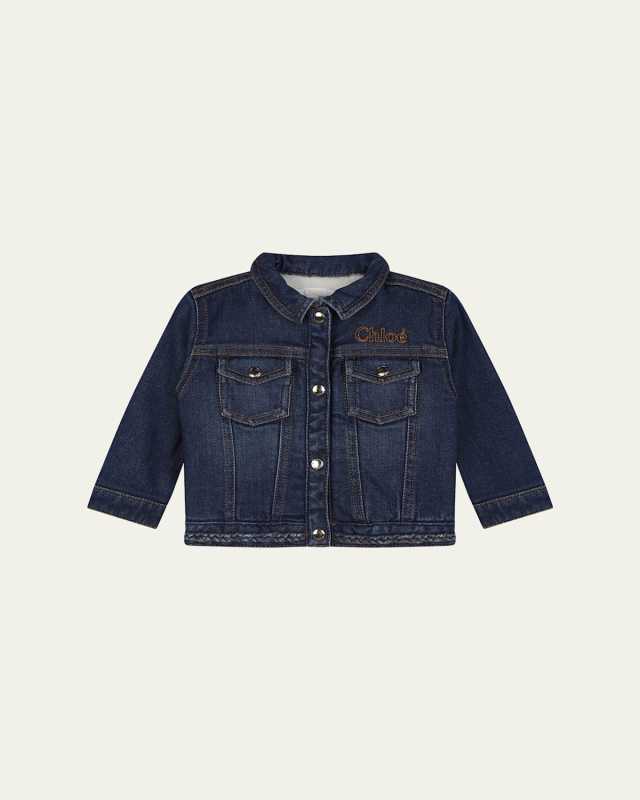 Girl's Logo Embroidered Denim Jacket, Size 9M-3