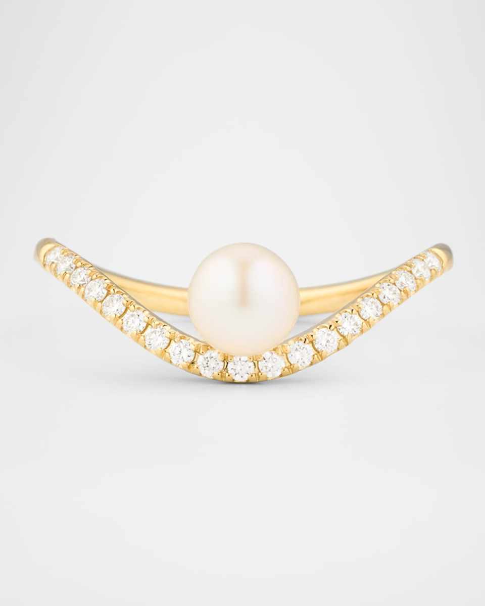 14K Yellow Gold Diamond and Floating Freshwater Pearl Ring