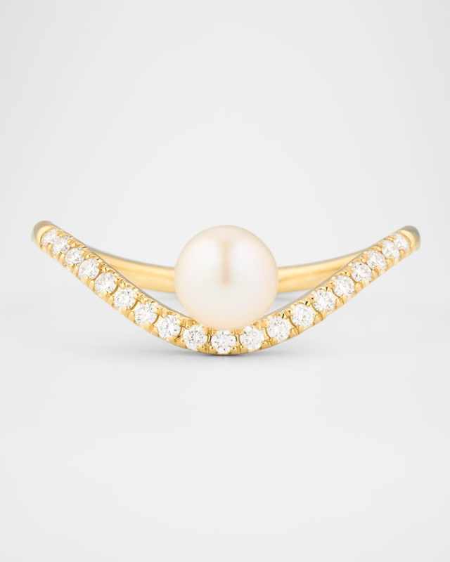 14K Yellow Gold Diamond and Floating Freshwater Pearl Ring