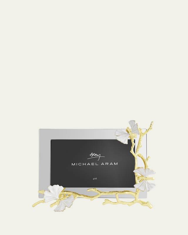 Butterfly Ginkgo White and Gold Frame, 4" x 6"