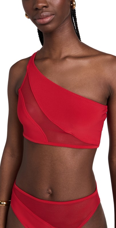 Norma Kamali Snake Mesh Bra Bikini Top Tiger Red