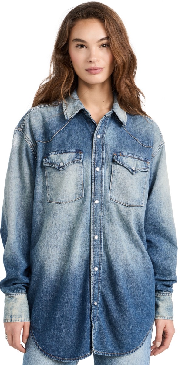 RE/DONE Oversized Western Shirt Distressed Indigo