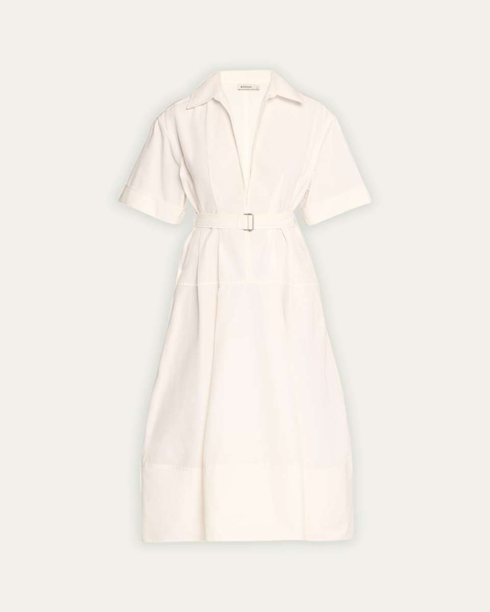 Deanna Belted Poplin Short-Sleeve Midi Shirtdress