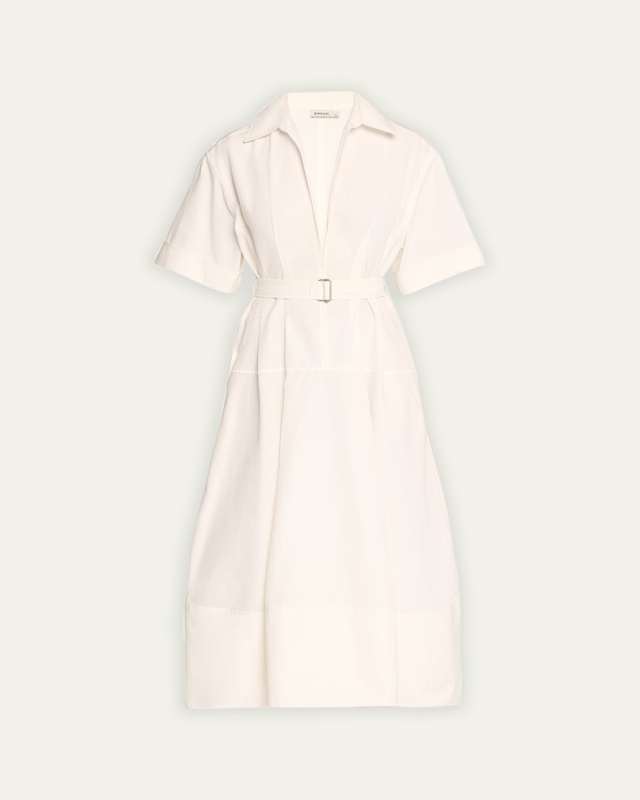 Deanna Belted Poplin Short-Sleeve Midi Shirtdress
