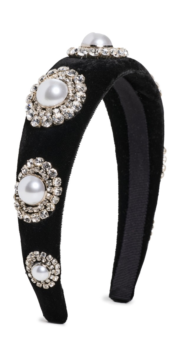 Jennifer Behr Sidney Velvet Headband Black/Pearl
