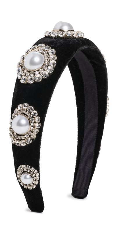 Jennifer Behr Sidney Velvet Headband Black/Pearl