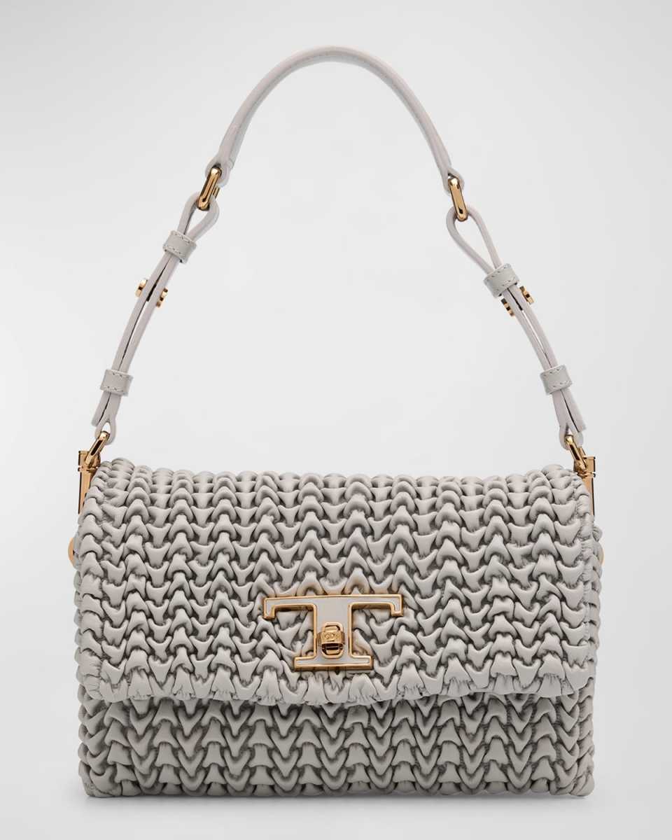 Flap Plisse Leather Shoulder Bag