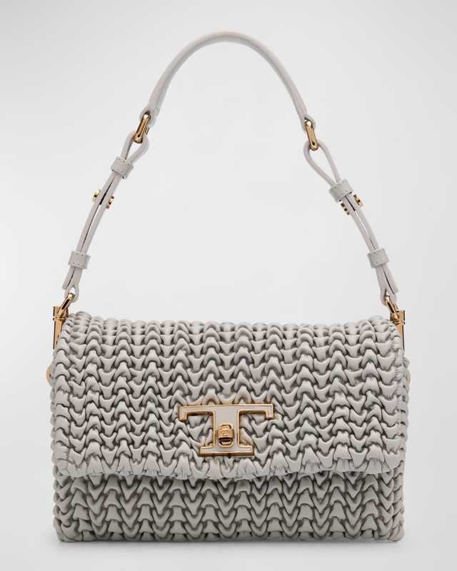 Flap Plisse Leather Shoulder Bag