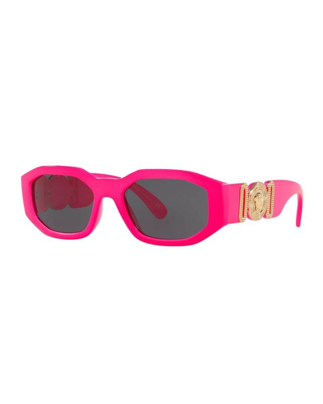 Chunky Rectangle Sunglasses w/ Logo Disc Arms