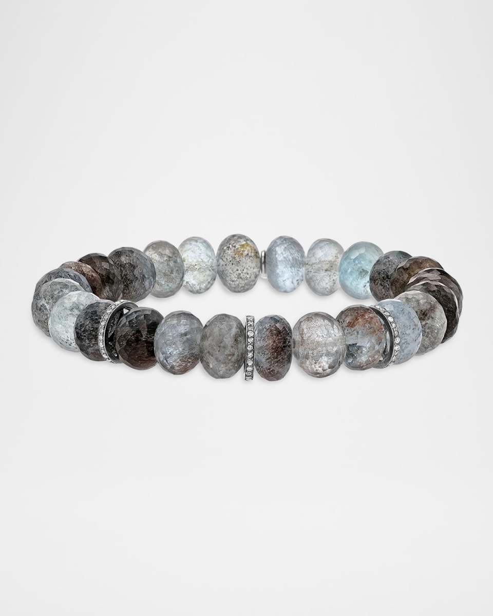 10mm Moss Aquamarine Bead Bracelet with Three Diamond Rondelles