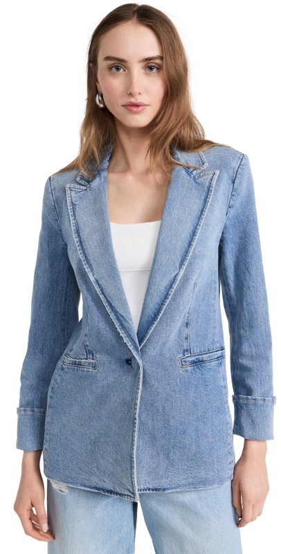 alice + olivia Justine Roll Cuff Blazer Georgia Vintage Blue