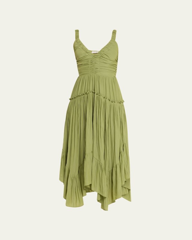 Cleo Gathered Handkerchief Midi Dress