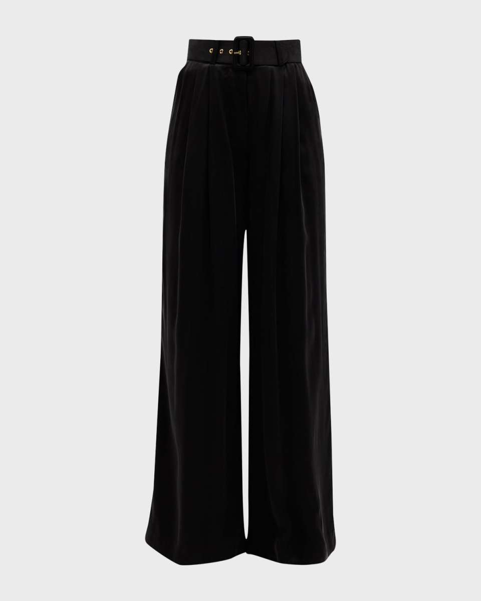 Silk Wide-Leg Tuck Pants