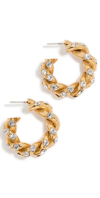 Oscar de la Renta Small Rope Hoop Earrings Crystal