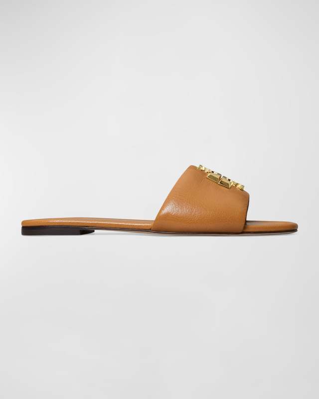 Eleanor Leather Medallion Flat Slide Sandals