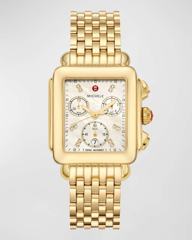 Deco Gold-Tone Diamond Dial Watch