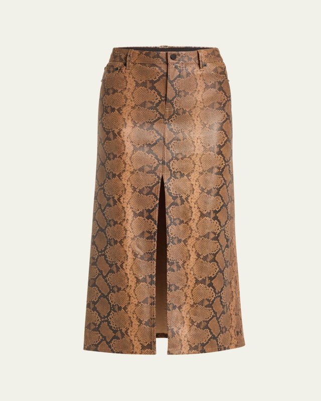 Rye High-Rise Vegan Leather Snake Midi Skirt