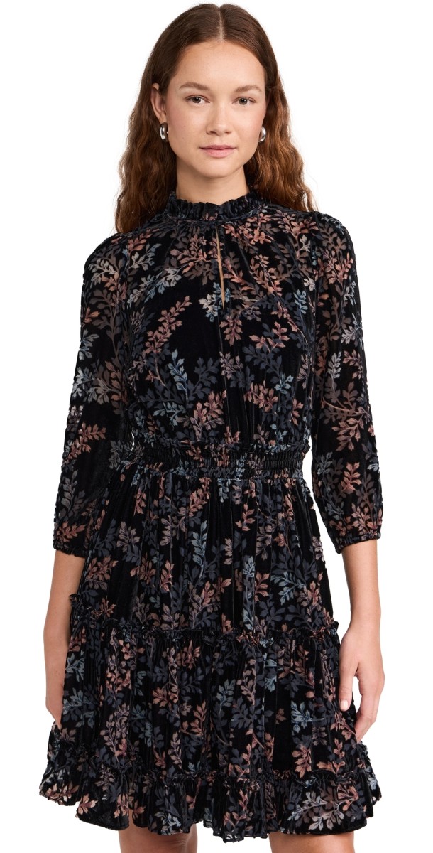 Shoshanna Arlene Velvet Dress Jet/Blush
