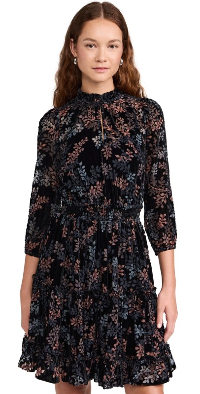 Shoshanna Arlene Velvet Dress Jet/Blush