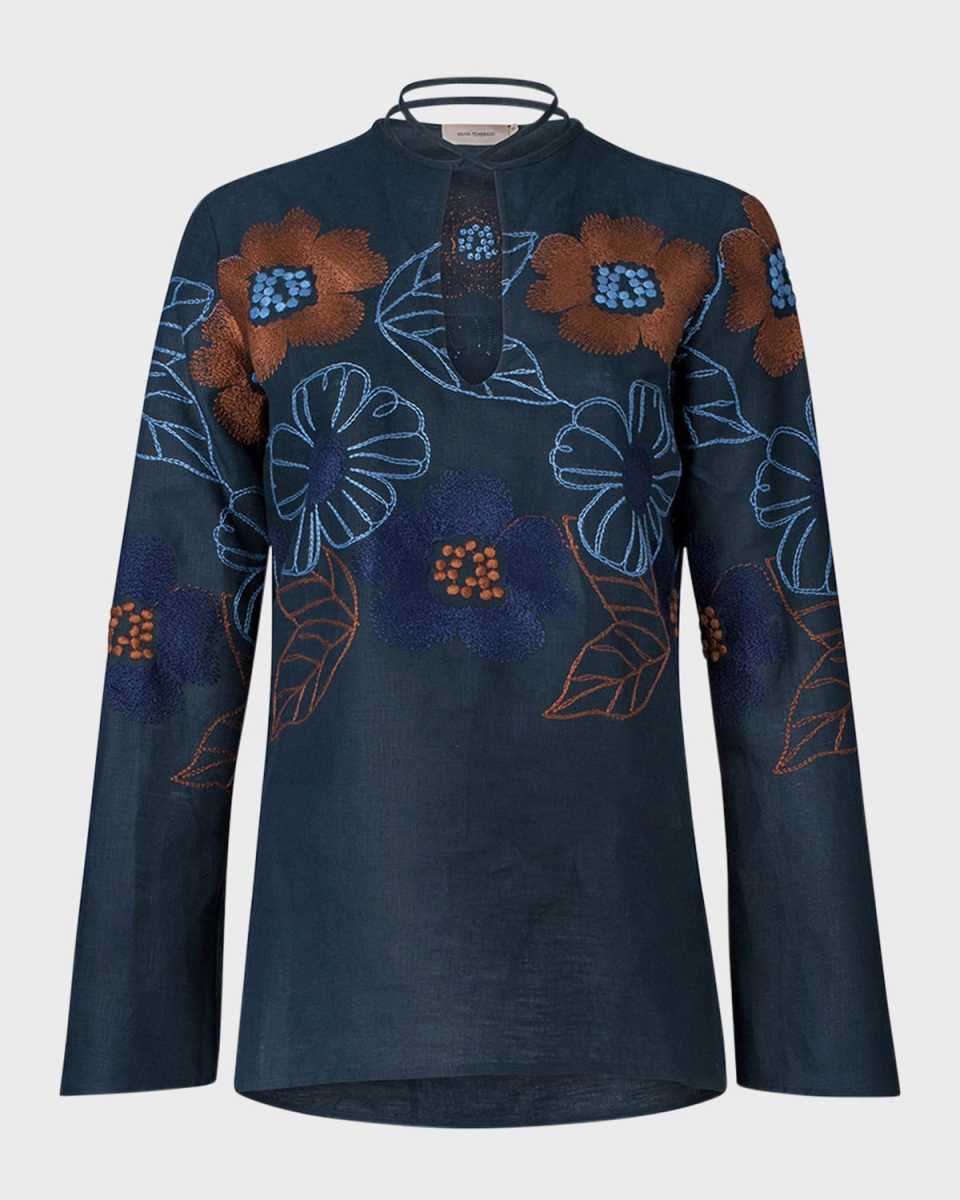 Tosca Floral-Embroidered Long-Sleeve Blouse