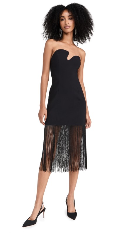 Amanda Uprichard Strapless Puzzle Dress with Fringe Black