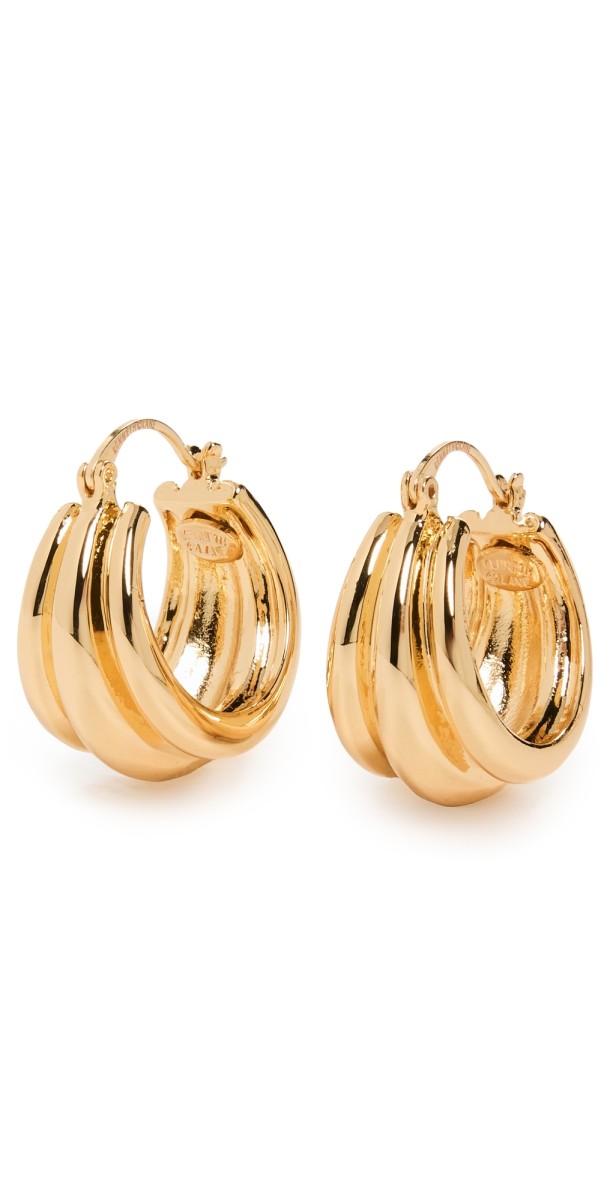 Kenneth Jay Lane Gold Triple Row Hinged Post Hoop Earrings Gold